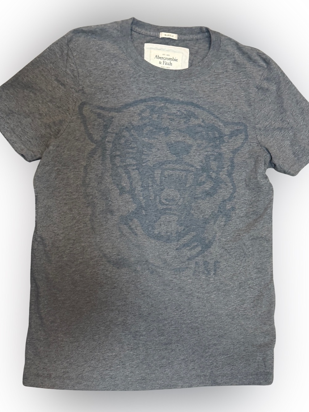 Vtg Y2K Abercrombie & Fitch Gray Heather Tiger Graphic Tee Muscle Fit